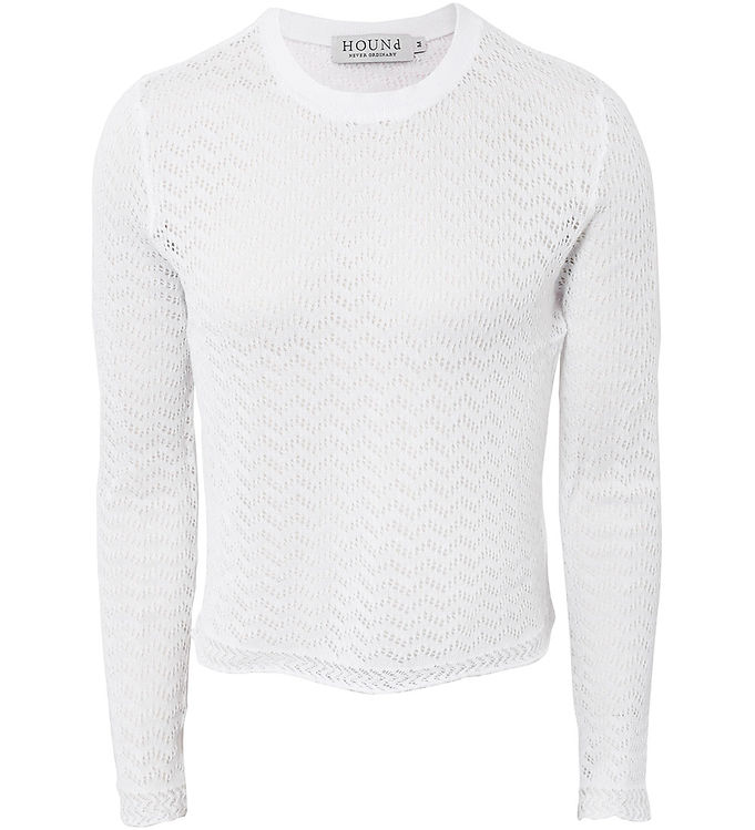 Hound Bluse - Cropped - Strik - Hvid m. Hulmønster
