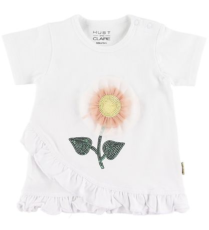 Hust and Claire T-shirt - Adora - Hvid m. Blomst Hust and Claire T-shirt - Adora - Hvid m. Blomst