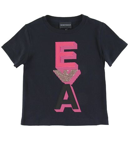 Emporio Armani T-shirt - Navy m. Pink/Guld Emporio Armani T-shirt - Navy m. Pink/Guld