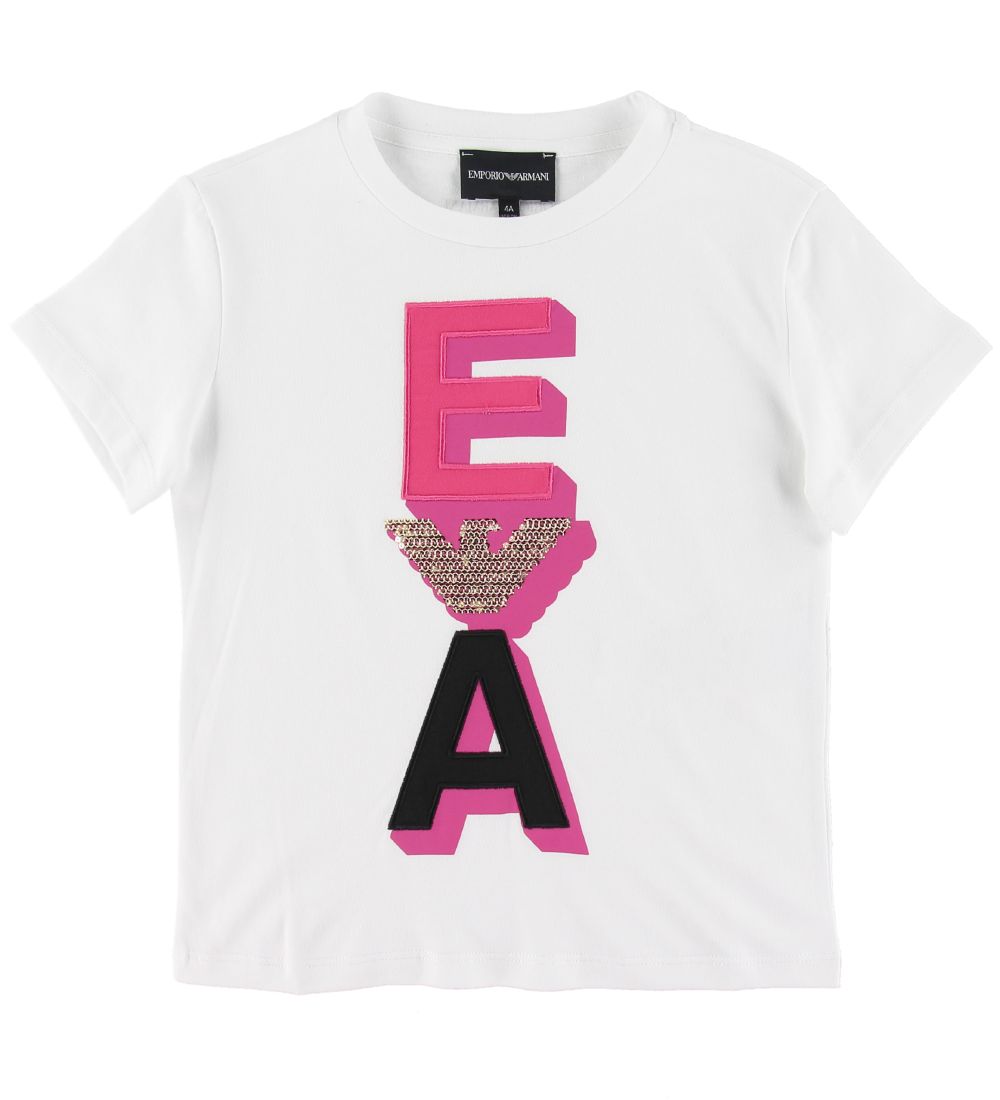 Emporio Armani T-Shirt - Wit m. Roze/Goud - Emporio Armani - 12 jaar (152) - T-Shirts