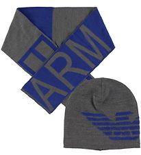 Emporio Armani Gaveæske - Hue/Tørklæde - Bomuld/Uld - Grå/Blå Emporio Armani Gaveæske - Hue/Tørklæde - Bomuld/Uld - Grå/Blå