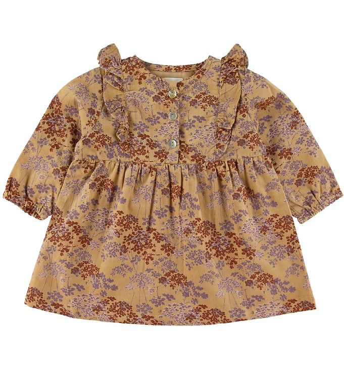 Mini A Ture Kjole - Fløjl - Ama - Sweet Curry m. Blomster