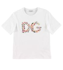 Dolce & Gabbana T-shirt - Country - Hvid m. Blommabroder Dolce & Gabbana T-shirt - Country - Hvid m. Blommabroder