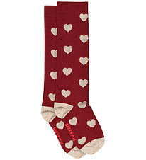 Melton Knee-High Socks - Hearts - Sundried Tomato