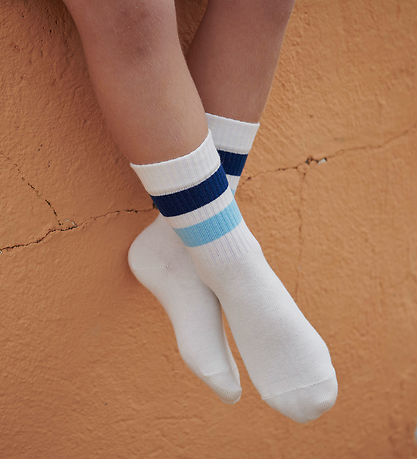 Melton Strømper - Sporty Stripe - Sky Blue