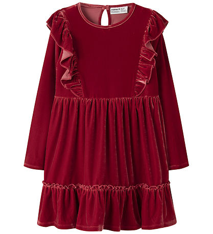 Name It Kjole - Velour - NmfRididde - Red Dahlia