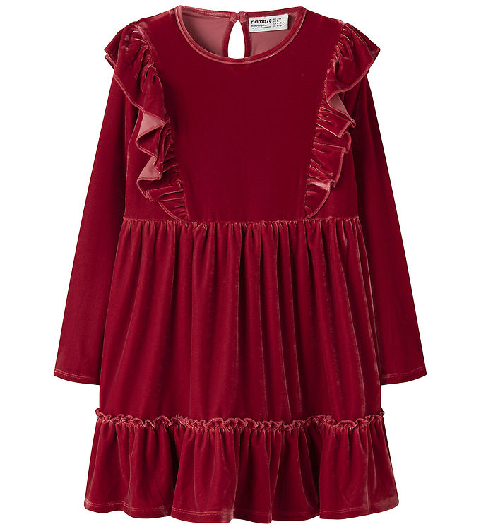 Name It Kjole - Velour - NmfRididde - Red Dahlia