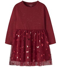 Name It Kjole - Rib - Tyl - NmfRosally - Red Dahlia