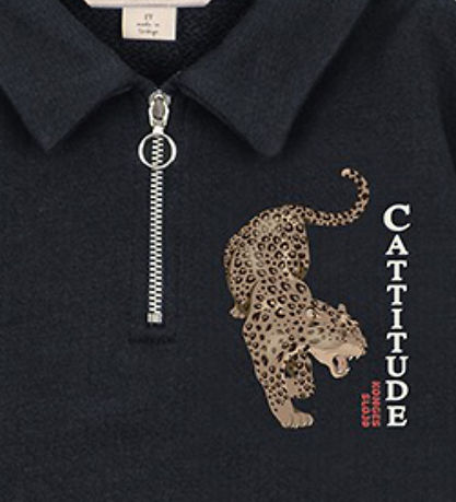 Konges Sløjd Sweatshirt m. Lynlås - Navy Blazer m. Leopard