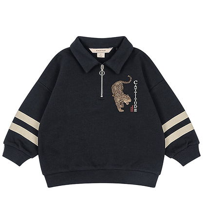 Konges Sløjd Sweatshirt m. Lynlås - Navy Blazer m. Leopard