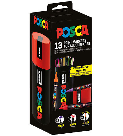 Posca Tuscher m. Metalkasse - 13 stk - Multifarvet