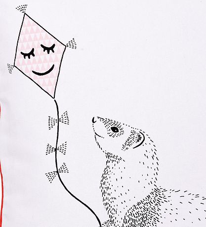 Bloomingville Pyntepude - 50x40 - Hvid/Rød m. Fritte Bloomingville Pyntepude - 50x40 - Hvid/Rød m. Fritte