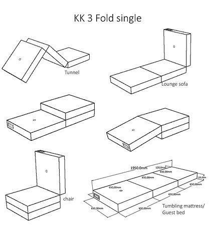 by KlipKlap Foldemadras - 3 Fold Single - 195x65 cm - Multi Grey