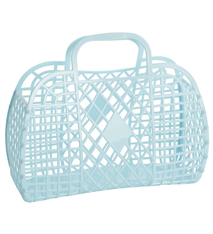Sun Jellies Stor Foldekurv - Retro - 37x30x11 cm - Light Blue