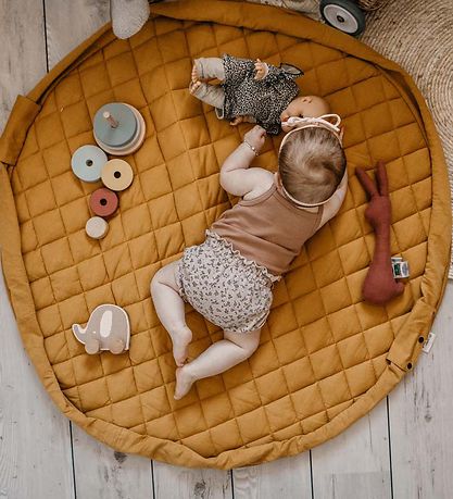 Play&Go Legetøjstæppe - Ø120 - Soft Organic - Mustard Chai Tea