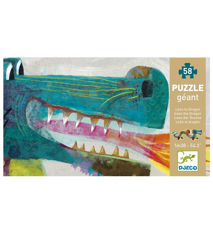 Djeco Kæmpepuslespil - 58 Brikker - 138 cm - Leon The Dragon
