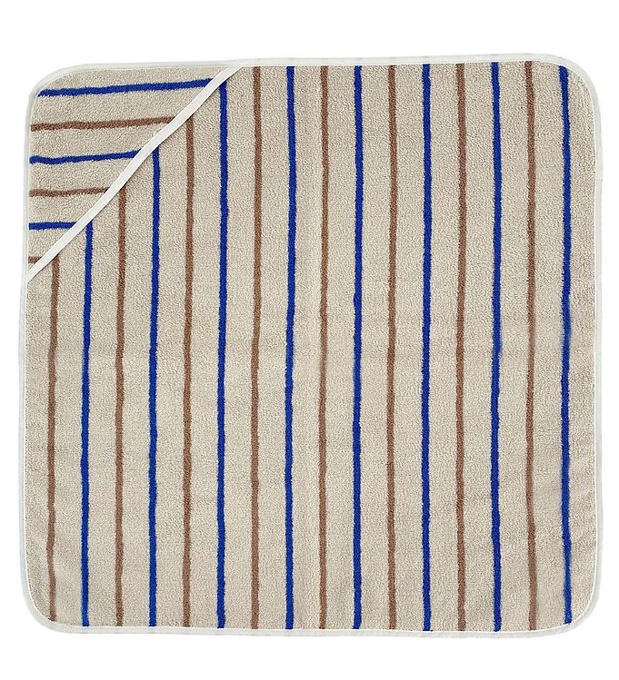 OYOY Babyhåndklæde – 100×100 cm – Raita – Karamel/Optic Blue