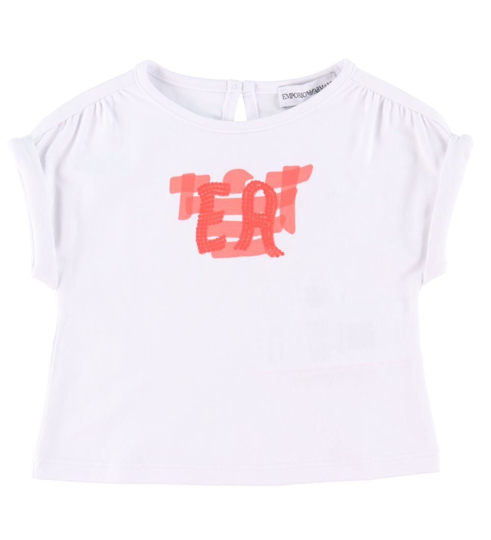 Emporio Armani T-Shirt - Wit m. Roze - Emporio Armani - 9 mnd - T-Shirts