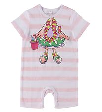 Stella McCartney Kids Summer Romper - White/Rose Striped w. Flam Stella McCartney Kids Summer Romper - White/Rose Striped w. Flam