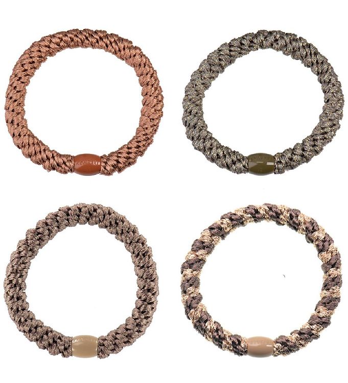 Kknekki Hårelastikker - 4-pak - Brun/Grøn Glimmer