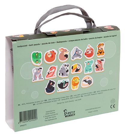 Petit Monkey Bath Toy - Puzzle - 16 pieces - Wild Animals