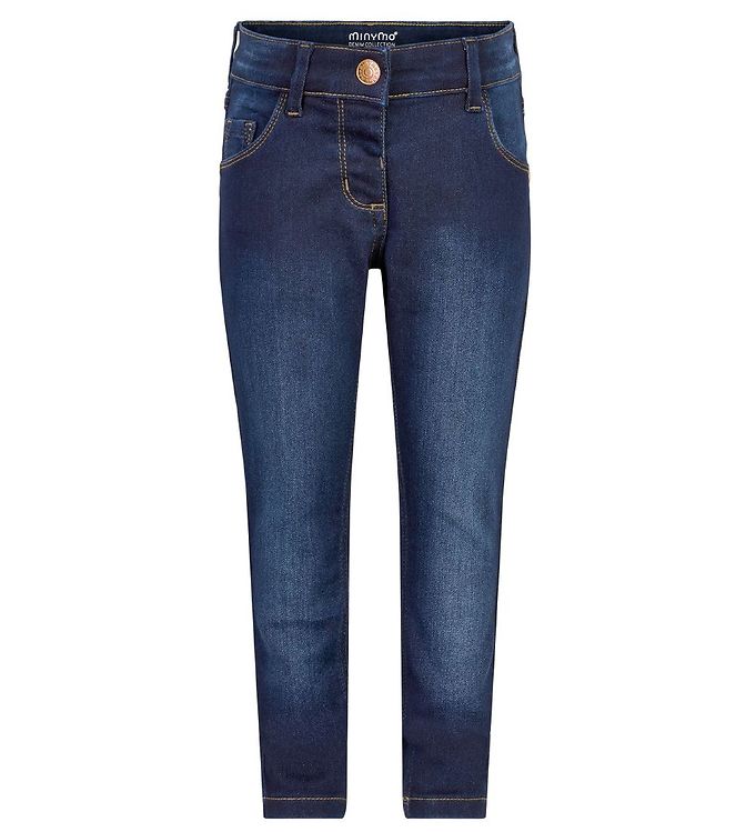 Minymo Pige Jeans i økologisk bomuld - Dark Blue Denim - 110