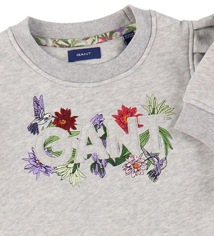 GANT Kjole - Flower Logo - Lysegråmeleret m. Blomster