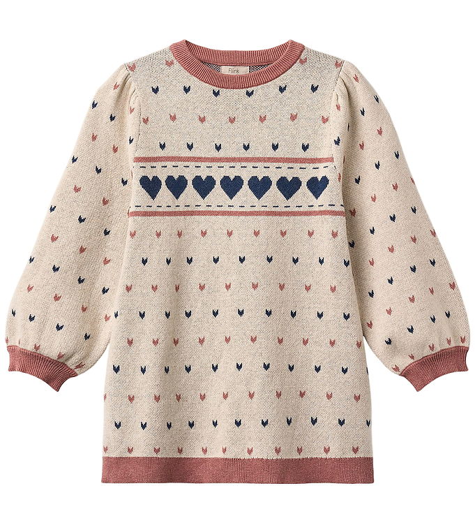 Fliink Kjole - Bomuld/Uld - Nova - Multi Heart - Sandshell