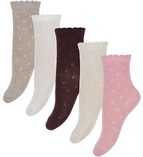 Minymo Strømper - 5-pak - Wild Rose/Lilla/Hvid m. Prikker Minymo Strømper - 5-pak - Wild Rose/Lilla/Hvid m. Prikker