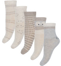 Minymo Strømper - 5-pak - Gråmeleret/Beige m. Print Minymo Strømper - 5-pak - Gråmeleret/Beige m. Print