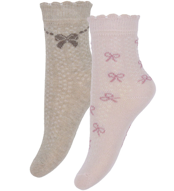 Minymo Strømper - 2-pak - Shell/beige m. Print