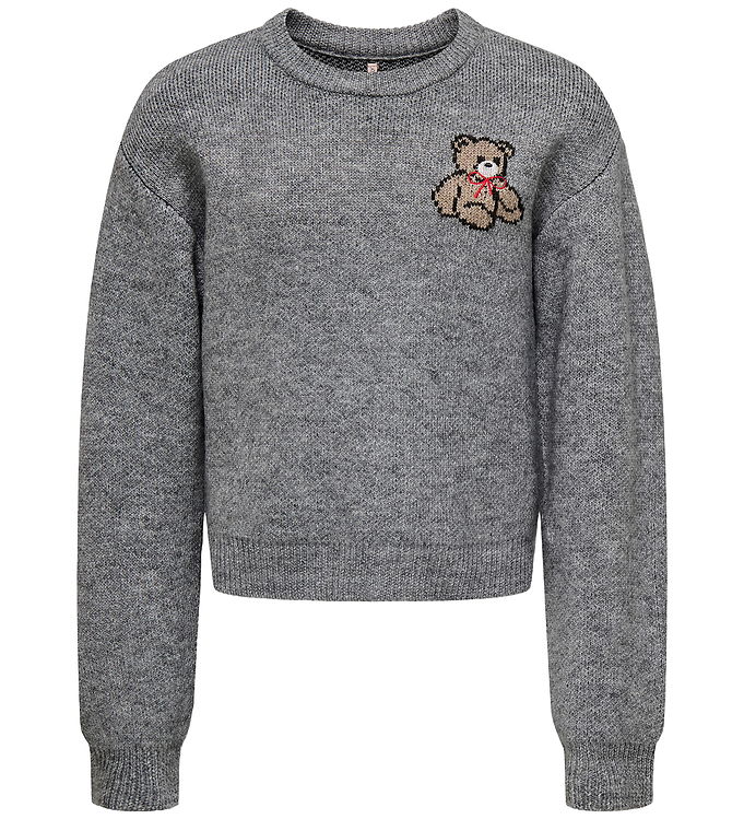 Kids Only Bluse - Strik - KogTeddy - Medium Grey Melange/Teddy
