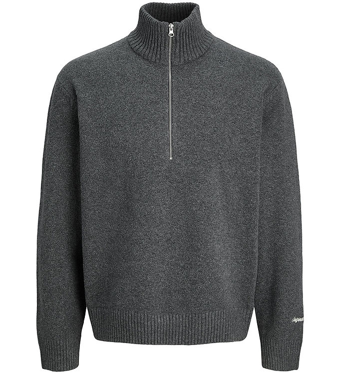 Jack & Jones Bluse - Strik - Half Zip - JorNorrebro - Dark Grey