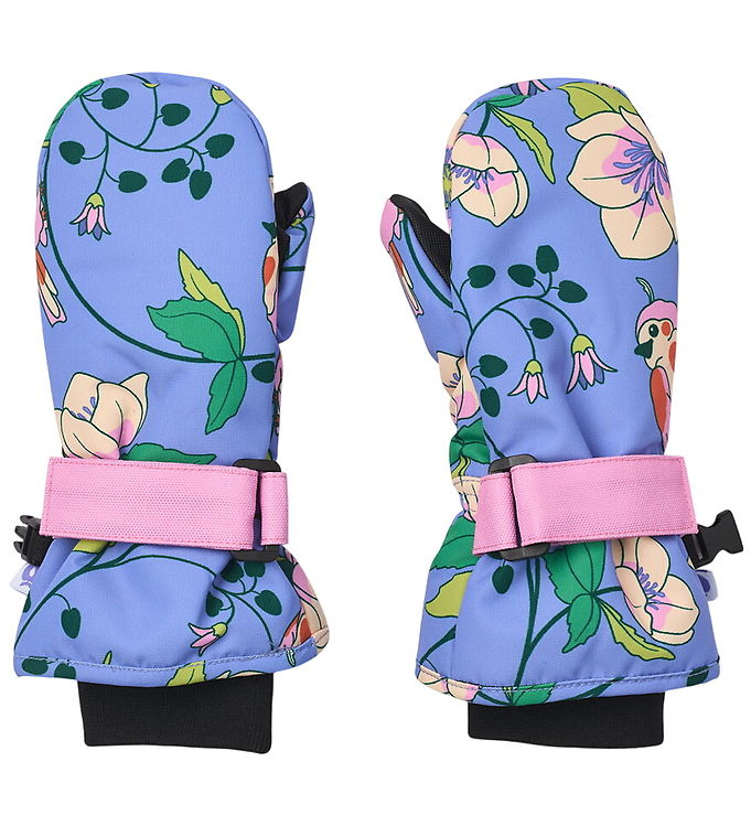 Småfolk Luffer – Purple Delight m. Fugle/Blomster