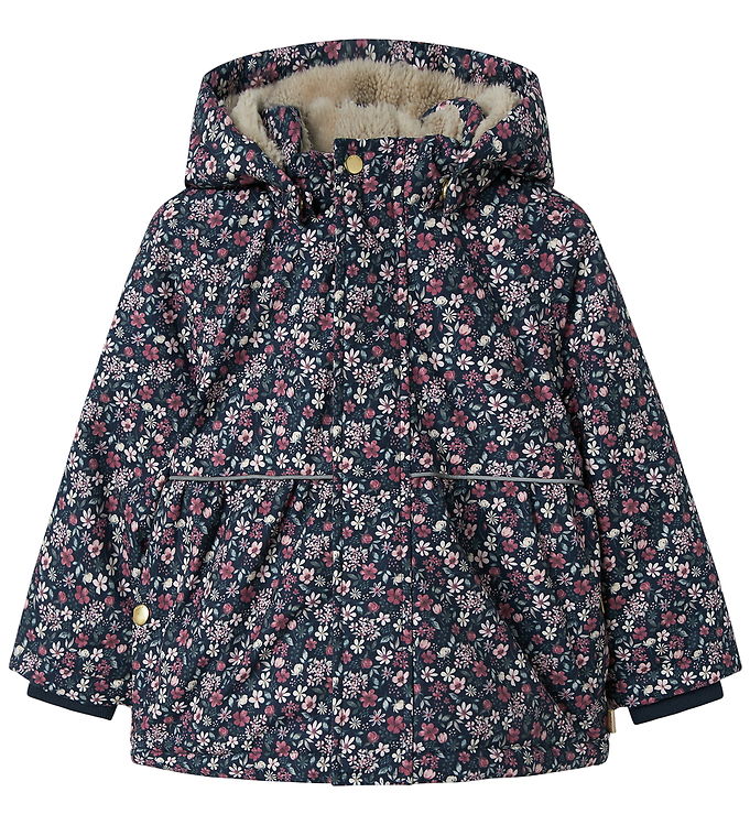 Name It Vinterjakke - NmfSnow05 - Dark Sapphire m. Blomster
