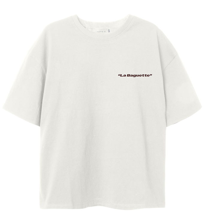 Name It T-shirt Cloud Dancer Med Baguette Print På Ryggen - Str.    7-8y 122/128cm