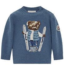 Moncler Bluse - Uld - Medium Blue m. Bamse Moncler Bluse - Uld - Medium Blue m. Bamse