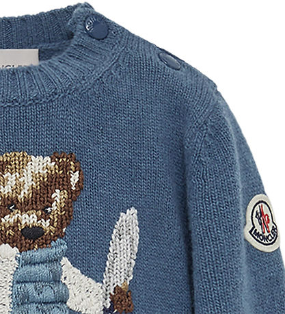 Moncler Bluse - Uld - Medium Blue m. Bamse