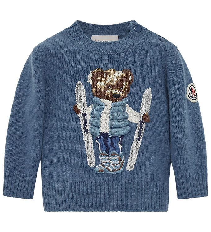 Moncler Bluse - Uld - Medium Blue m. Bamse