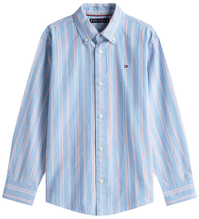 Tommy Hilfiger Skjorte - Cloudy Blue m. Hvid/Rød