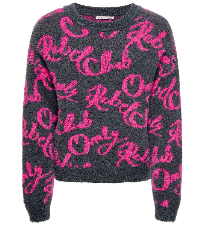 Kids Only Bluse - Strik - KogDina - Blackened Pearl/Magenta