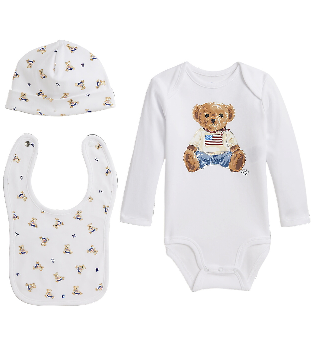Polo Ralph Lauren Geschenkbox - Babylätzchen/Mütze/Body l/ä - We - Polo Ralph Lauren - 74 - Body L/Ä