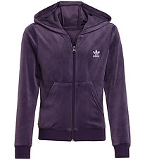 adidas Originals Cardigan - Velour - Aurora Plum/Hvid adidas Originals Cardigan - Velour - Aurora Plum/Hvid