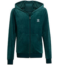 adidas Originals Cardigan - Velour - Aurora Ivy/Hvid adidas Originals Cardigan - Velour - Aurora Ivy/Hvid