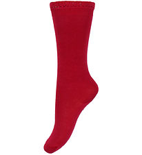 Condor Knee-High Socks w. Lace trim - Red Velvet