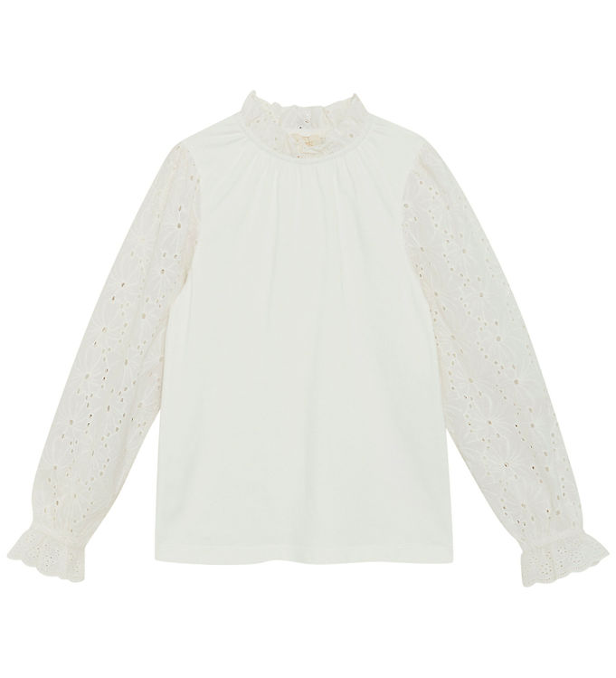 Creamie Pige Bluse i økologisk bomuld - Cloud - 122