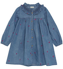 Minymo Kjole - Denim - Ombre Blue m. Kirsebær Minymo Kjole - Denim - Ombre Blue m. Kirsebær