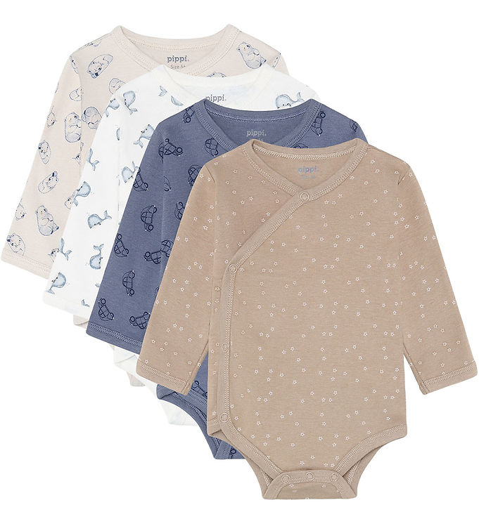 Pippi Baby Slå-om Bodyer l/æ - 4-pak - Flint Stone