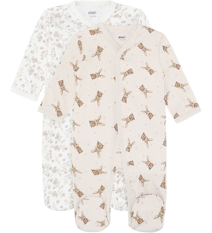 Pippi Baby Natdragter m. Fødder - 2-pak - Violet Ice