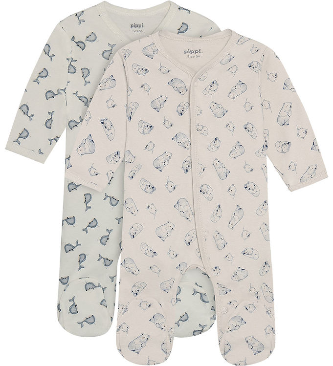 Pippi Baby Natdragter m. Fødder 2-pak - Flint Stone